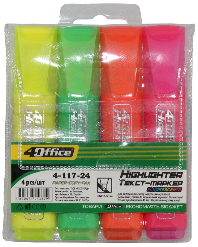 Набір 4OFFICE із 4-х текстових-маркерів (4-117-24), різнокольорові